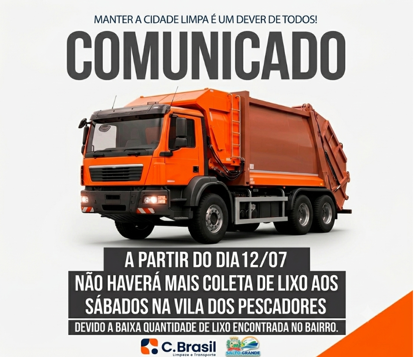 Comunicado coleta de lixo Vila dos Pescadores