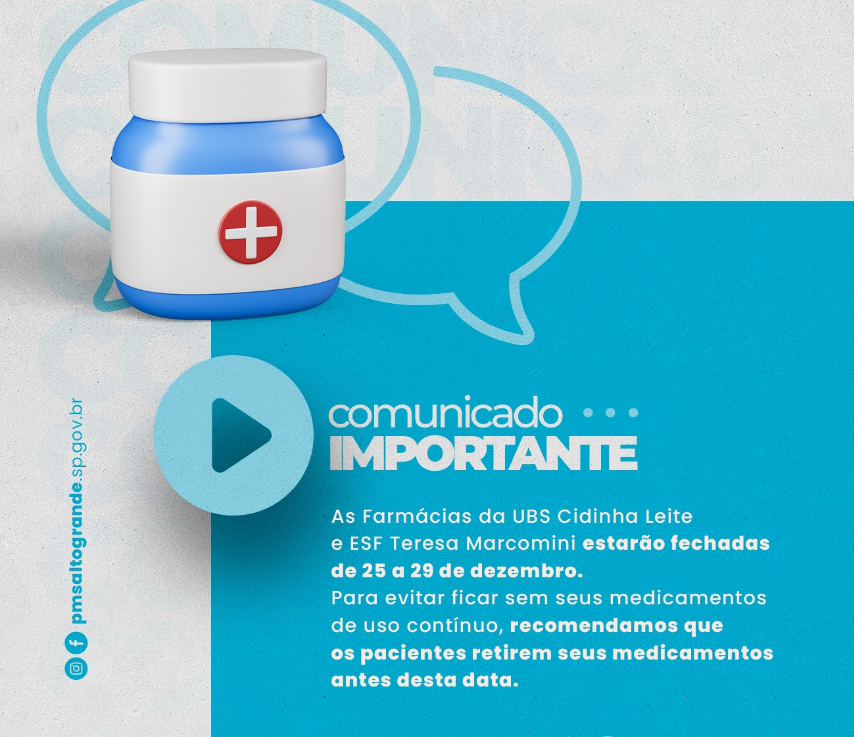 COMUNICADO DEPARTAMENTO DE SAÚDE - RETIRADA DE MEDICAMENTOS