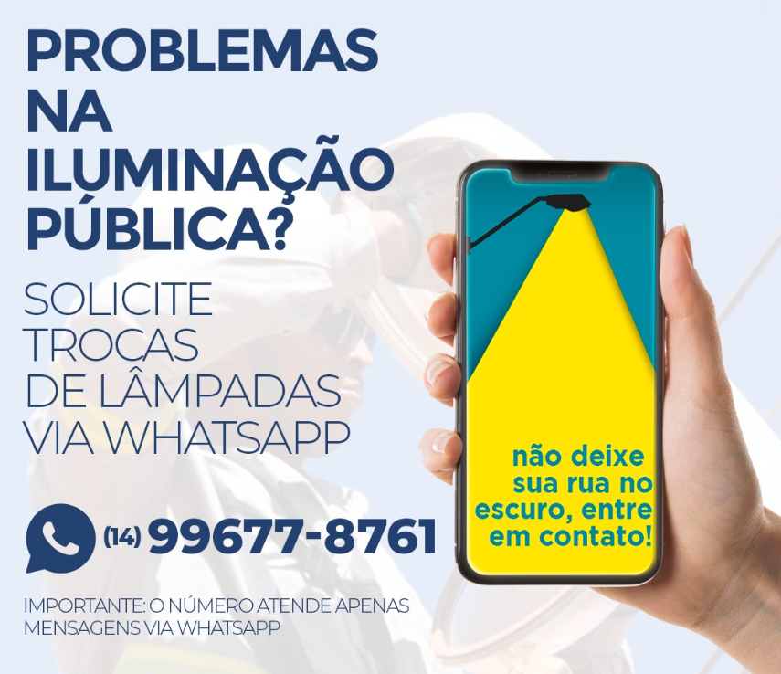 Iluminação Pública atenderá solicitações via whatsapp.