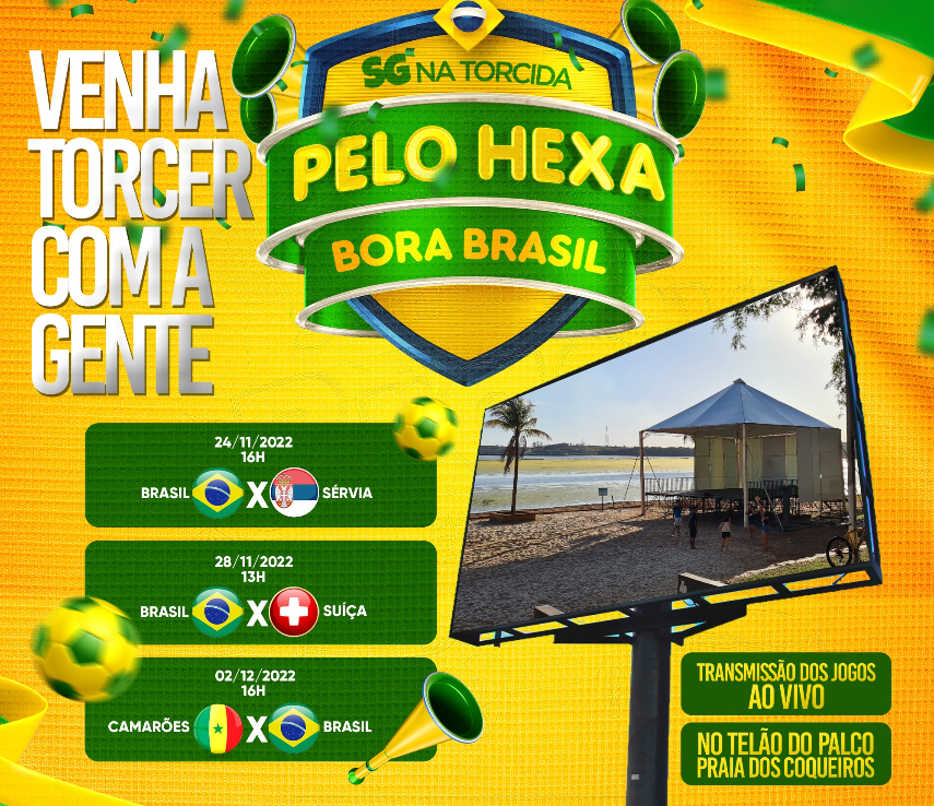 Salto Grande terá telão e palco na Praia dos Coqueiros para assistir jogos do Brasil na Copa do Mundo