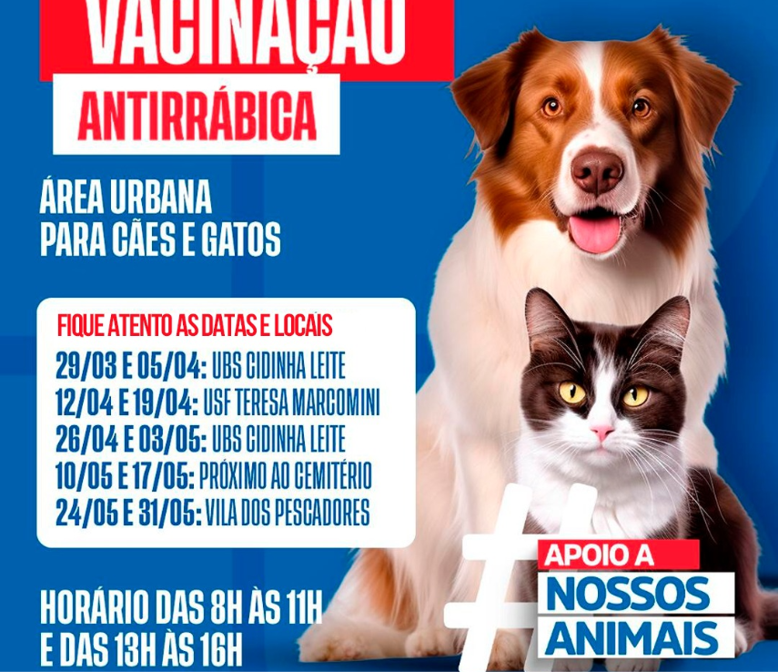 VACINAÇÃO ANTIRRÁBICA - FIQUE ATENTO AS DATAS E LOCAIS